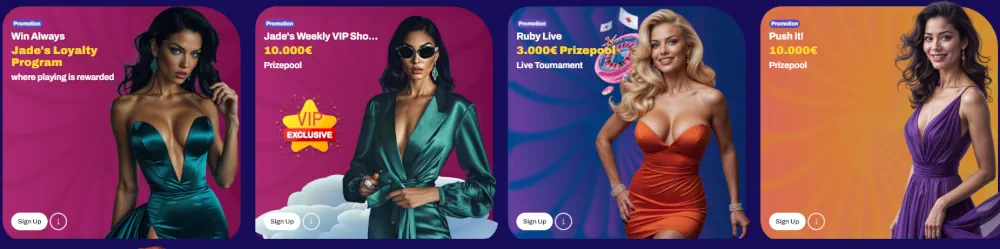 Sección de especiales de Candy Spinz destacando el estatus VIP, desafíos y bonus crab.